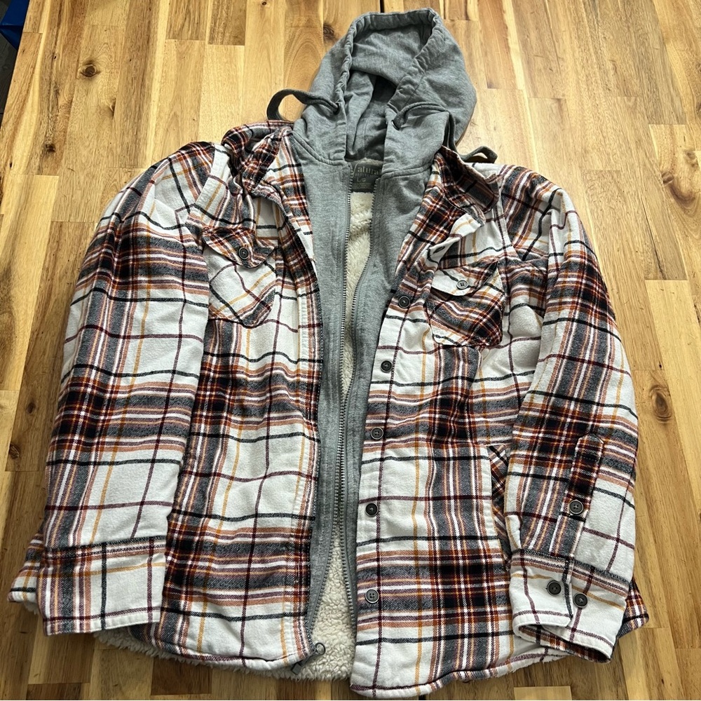 Natural Reflections Plaid Sherpa Lined Hooded Jacket Shacket L/G